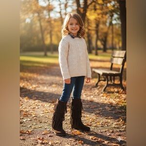 Kenneth Cole Reaction Cozy Cream Sweater with Brown Fringe Boots